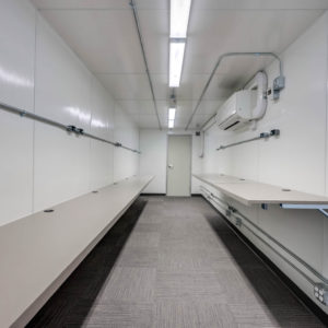 Interior of a container SCIF workspace