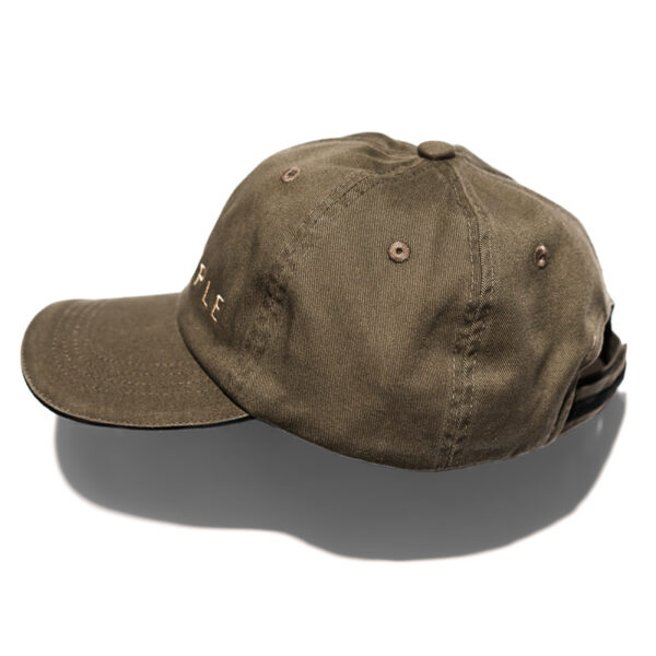 A photo of a brown hat with the "For People" logo in the center from the side