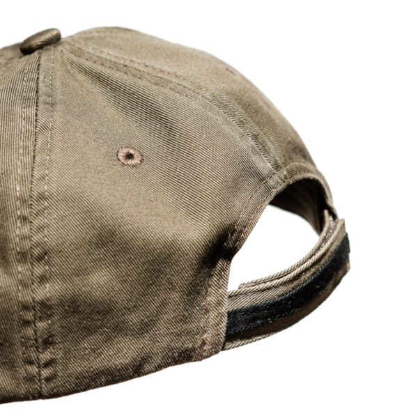 A photo of a brown hat with the "For People" logo in the center from behind