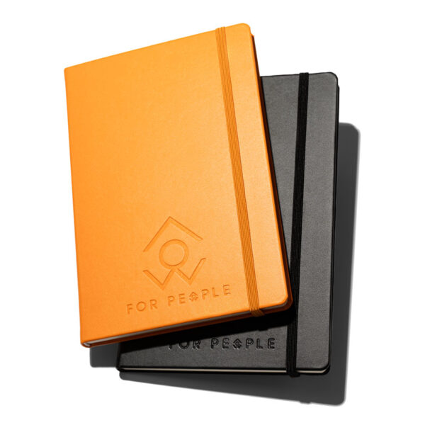 Two For People notebooks, one black and one orange
