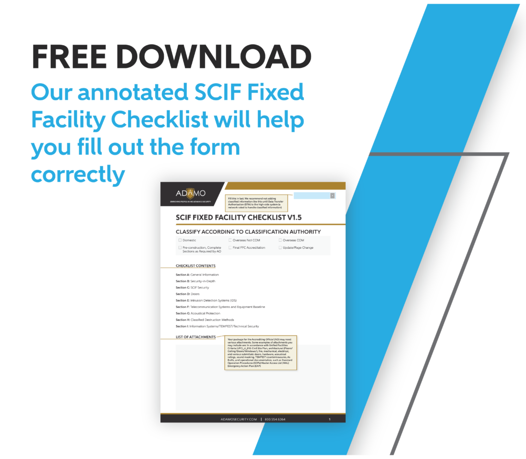 Blue and white graphic advertising a free download for the annotated Fixed Facility Checklist