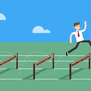 illustration of man jumping over accreditation hurdles