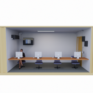 3D rendering front view of a container SCIF office