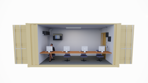 3D rendering front view of a container SCIF office