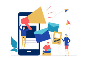Illustration of people and a phone
