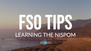 FSO tips learning the NISPOM written over a photo of coastal cliffs