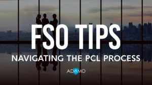 Text "FSO Tips Navigating the PCL Process" over an image of people standing in front of a window overlooking a city