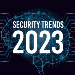 A geometric brain illustration with the words "security trends 2022" on top