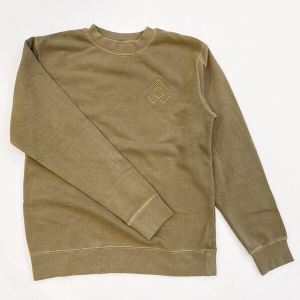 A Brown crewneck sweatshirt with a lighter beige for people logo on the upper right