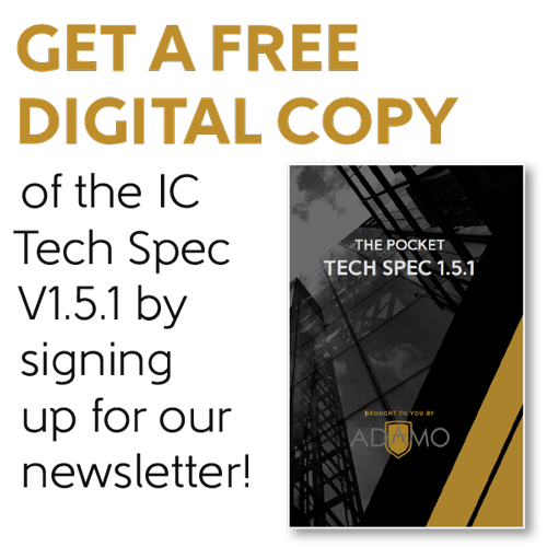 Gold text advertising the digital version of the IC Tech Spec and an image of the Tech Spec's cover