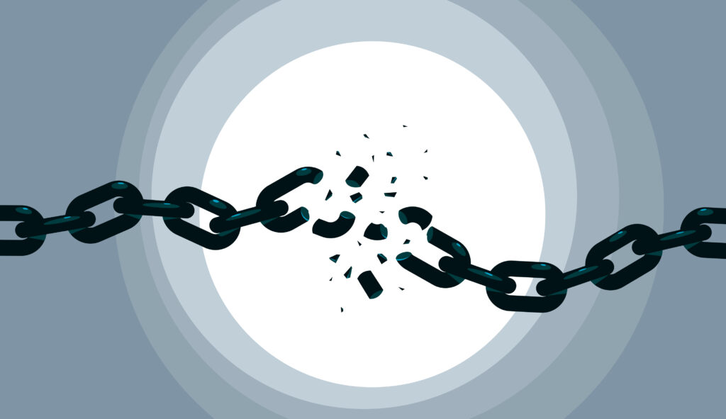 Illustration of chains breaking over a gray background.