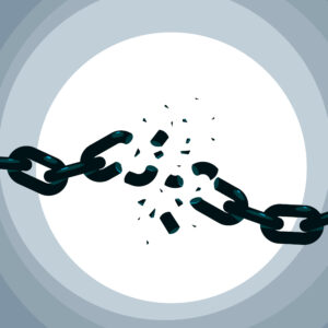Illustration of chains breaking over a gray background.