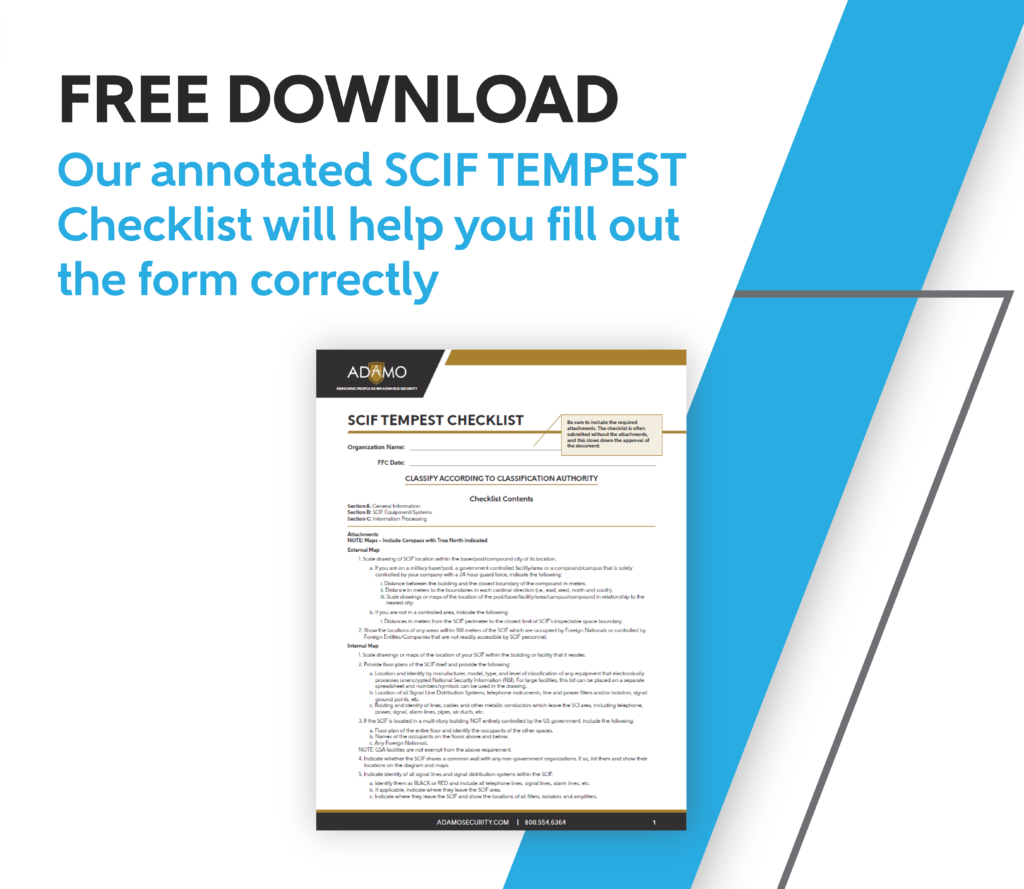 Blue and white graphic advertising a free download of the annotated TEMPEST Checklist