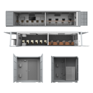 Configurations of the 40 foot workstations and conference room container SCIF