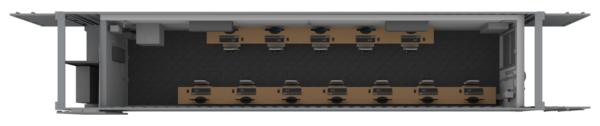 Top down view of a container SCIF with workstations